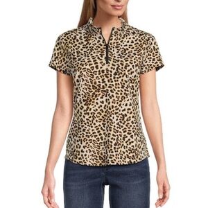 TOMMY BAHAMA Aubrey Lovely Leopard Ruffle Collar Island Zone Top